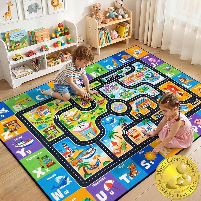 Kids Rug Car Track & Road Map Rug, Soft Non-Slip Playroom Carpet by Unknown