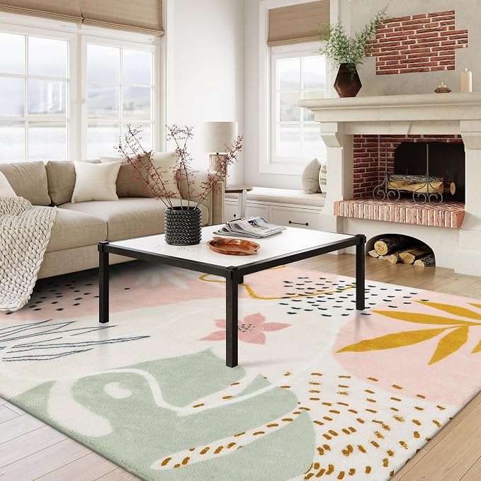 Lahome Pink Boho Living Room Rug 6x9, Washable Non Slip Soft Botanical Area Rug - Image 4
