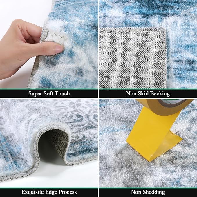 HEBE Hallway Runner Rug 2'x8' Washable Vintage Distressed Area Rugs Non Slip - Image 3