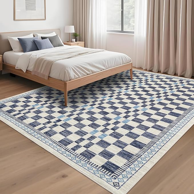 GarveeHome 3x5 Small Rug for Bedroom Machine Washable Blue Checkered Area Rug - Image 7