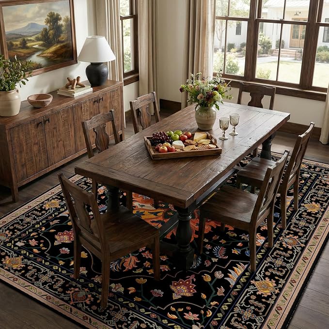 RELEANY Area Rugs 6'x9' Washable Non-Slip, Floral Vintage Distress Medallion - Image 3