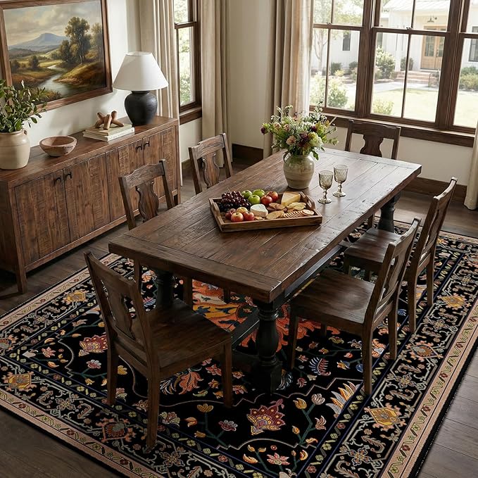 RELEANY Area Rugs 6'x8' Washable Non-Slip, Floral Vintage Distress Medallion - Image 3