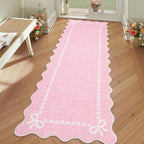 GarveeHome Scalloped Bow Rug for Living Room, Solid Pink Rug for Dorm, Washable by GarveeHome