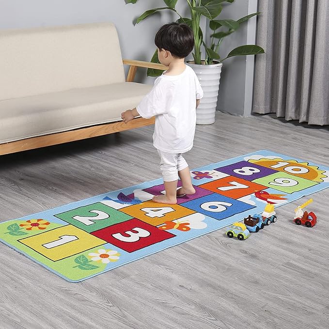 Hop and Count Hopscotch Rug, Kids Floor Play Area Rug Game Carpet Crawl Jump Mat - Image 5