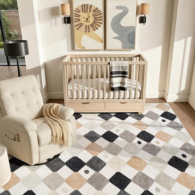 jinchan Macy 6x9 Kids Area Rug for Classroom Black and White Modern Nursery Rug - Image 9