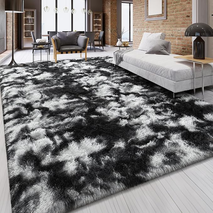 FlyDOIT Large Area Rugs for Living Room, 5x8 Feet Tie-Dyed Black and White - Image 8