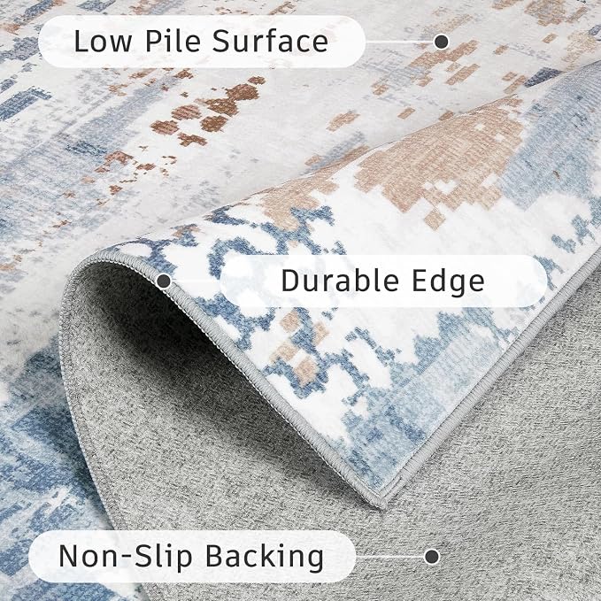 DCX Abstract Area Rug 5x7, Washable Blue Modern Rug - Image 4