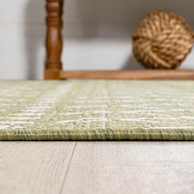 JONATHAN Y Moroccan Geometric Indoor Outdoor Area Rug 4X6 Light Green/Cream - Image 6