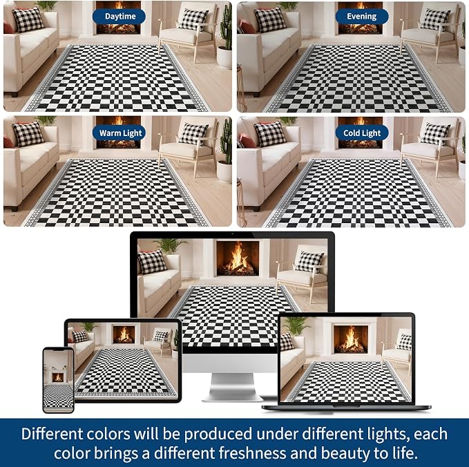 GarveeHome 8x10 Washable Rug Bedroom Rug Mdoern Checkered Non-Slip Throw - Image 7