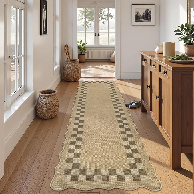 LIVEBOX Scalloped Easy Jute Checkered Runner Rug - Image 3