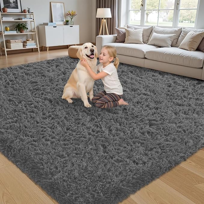 5x8 Area Rug for Living Room:Ultra Soft Fluffy Shag Dark Grey Rugs, Large Fuzzy - Image 3
