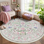 Wonnitar Floral Purple Round Area Rug 5ft, Soft Washable Kids Room Rug by Wonnitar