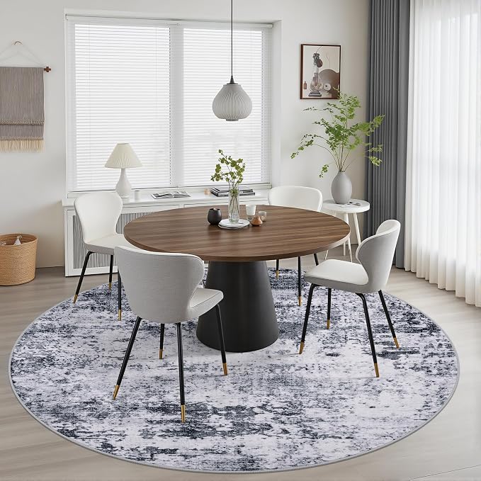 Round Area Rug for Living Room: 8 ft Washable Modern Abstract Soft Thin Rug - Image 3