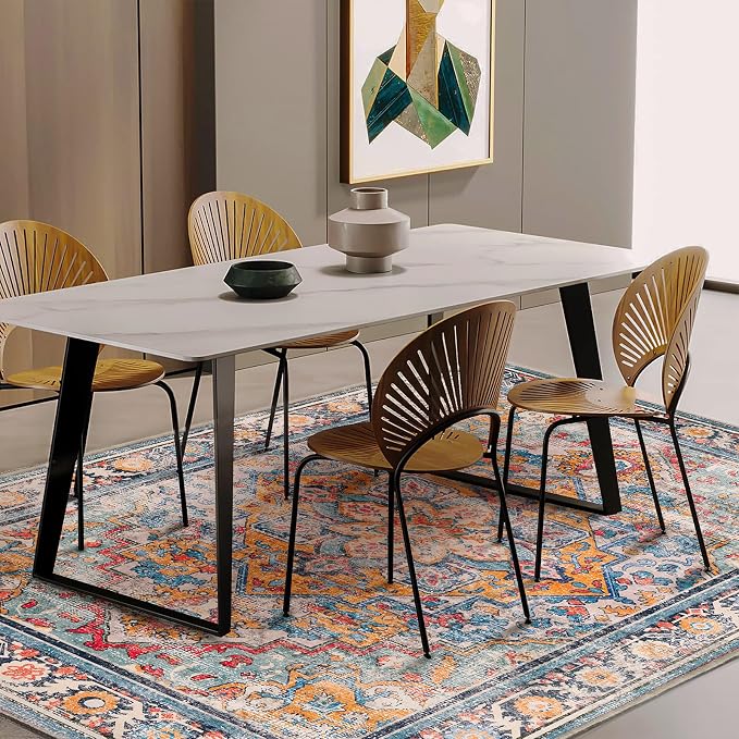 CHAMPLANT Washable Area Rug 10'x14' Boho Chic Medallion Distressed Design - Image 3