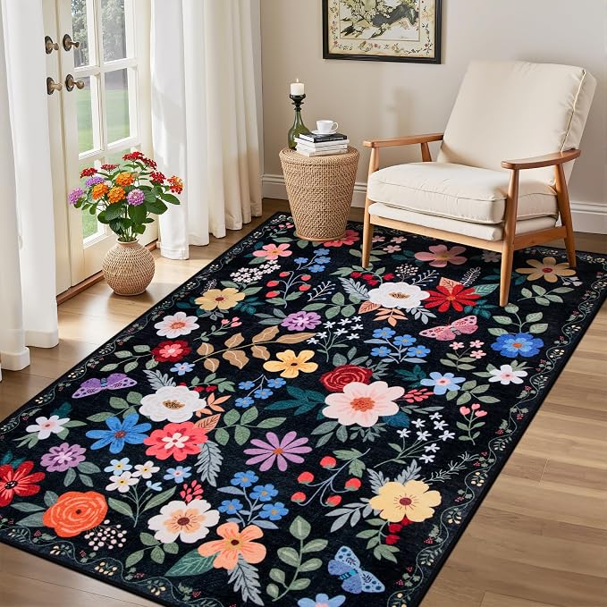 Area Rug Living Room Rugs: Floral 3x5 Washable Rug Vintage Soft Boho Non-Slip - Image 4
