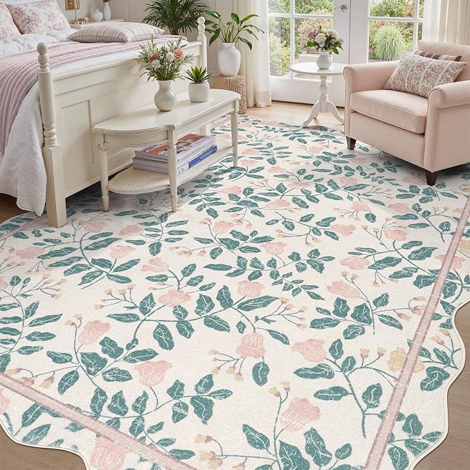 DCX Pink Botanical 5x7 Rug, Machine Washable Non Slip Stain Resistant Carpet - Image 3