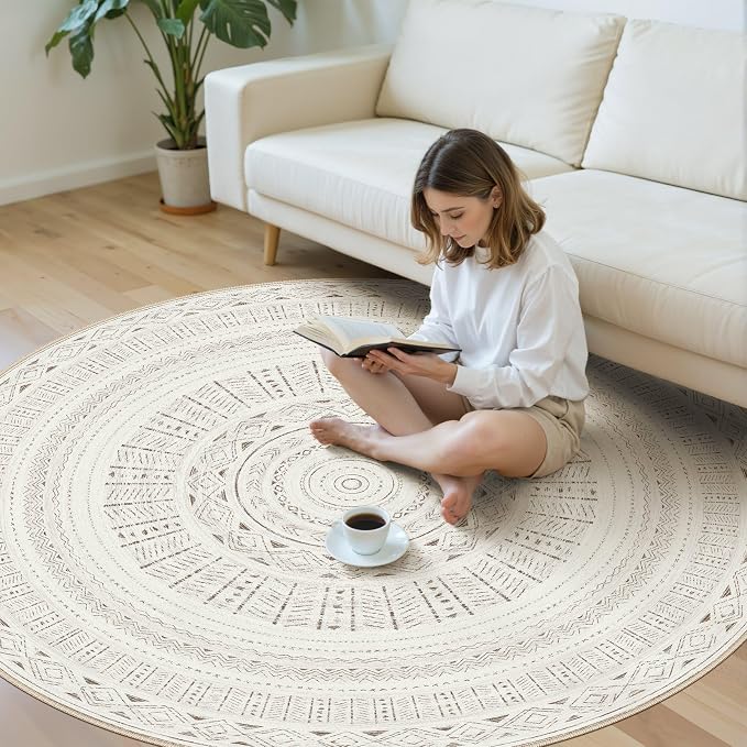 cotiled 6x6 Round Area Rugs Living Room Rug: Washable Boho Rugs - Image 5