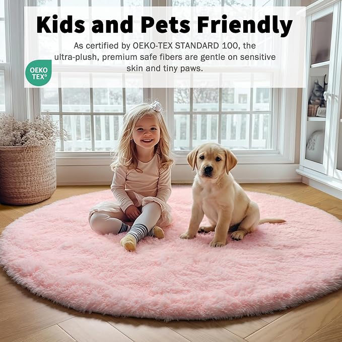 ONASAR Light Pink Round Area Rugs 5ft - Image 4