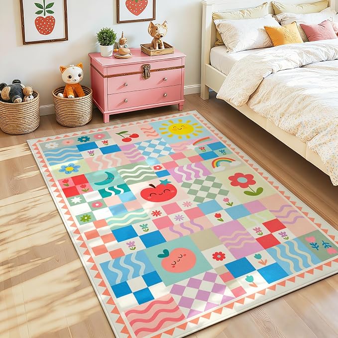 3x4 Washable Kid Bedroom Rug for Girls, Soft Non-Slip Toddler Playroom Carpet by Snoffic