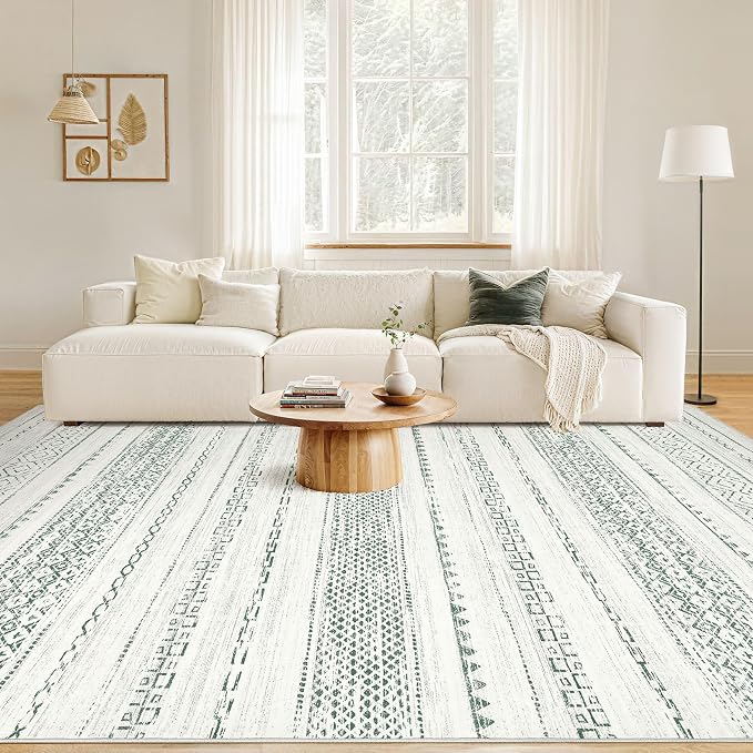 Nakagishi Green Rug Living Room 5x7: Washable Boho Large Neutral Farmhouse Soft - Image 4