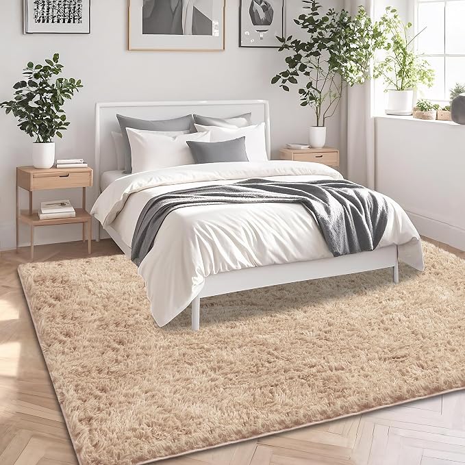 8x10 Beige Shag Area Rugs for Living Room, Large Fluffy Shaggy Rug for Bedroom - Image 3