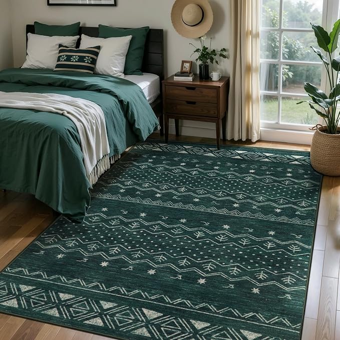SERISSA 4x6 Area Rugs for Living Room, Washable Non-Slip Dark Green Boho Rug - Image 2