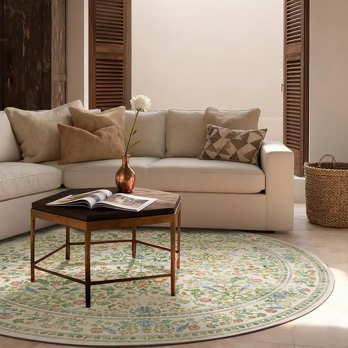 Washable Round Rugs for Bedroom 4ft: Living Room Rug Stain Resistant Non Slip - Image 3