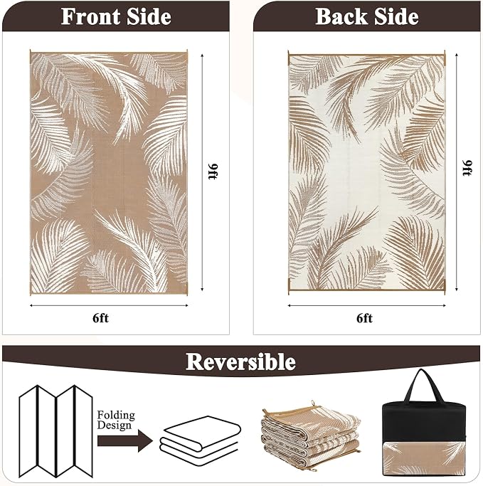 Pauwer Waterproof Outdoor Rug 6x9, Reversible Plastic Straw Patio Camping Rug - Image 2