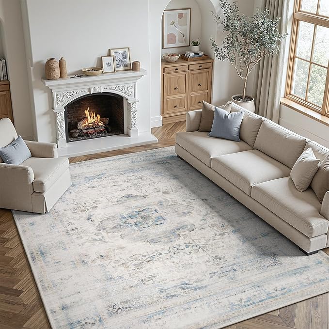 DCX 9x12 Haze Blue Rug, Machine Washable Stain Resistant Distressed Vintage Rug - Image 2