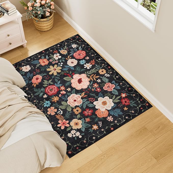 DUKINO 3x4 Area Rug, Lightweight Non Slip Washable Floral Rug, Indoor Low Pile - Image 3