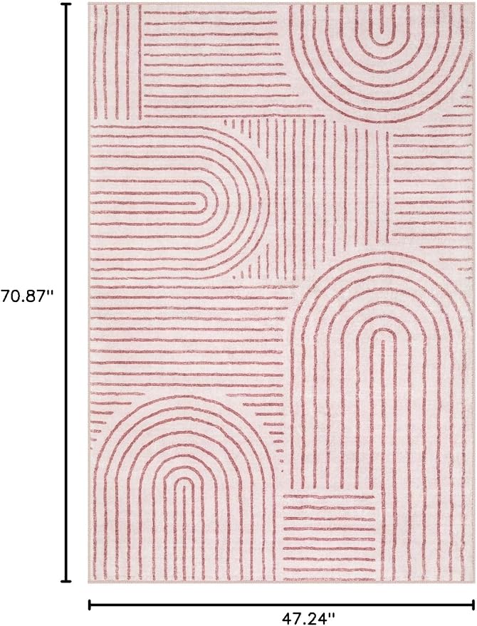 Lahome Abstract Washable Rugs, 4x6 Pink Rug - Image 2