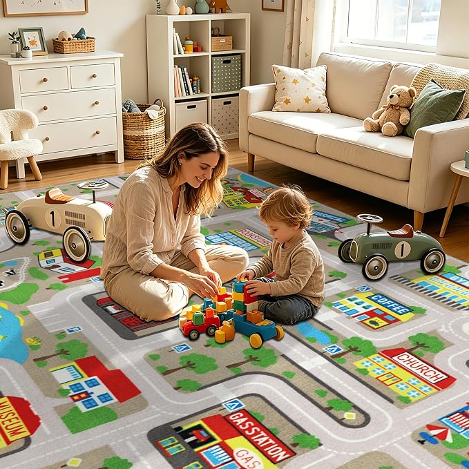 Capslpad Tan Car Road Kid Rug Carpet Playmat - Image 6