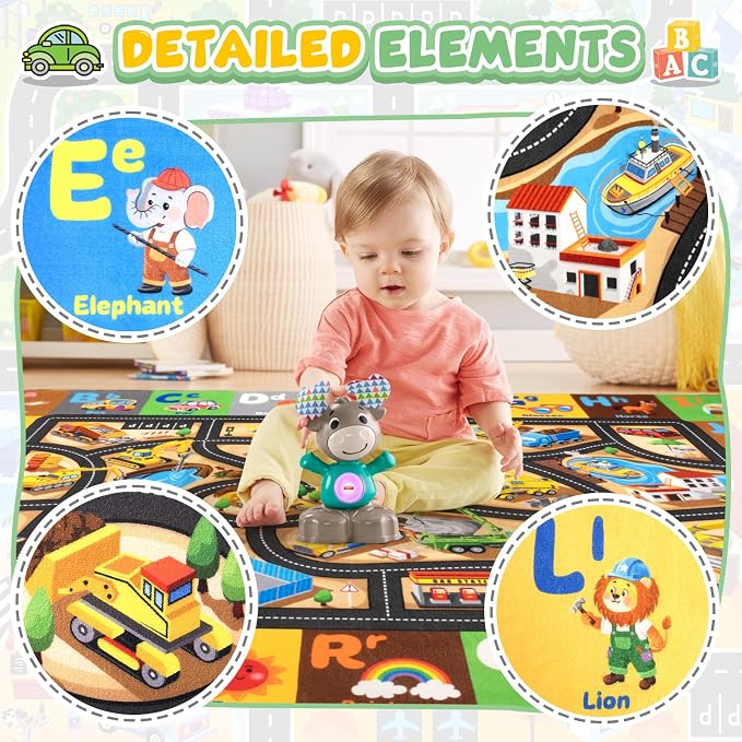 Construction Site Play Rug for Kids, Car Play Mat - Image 2