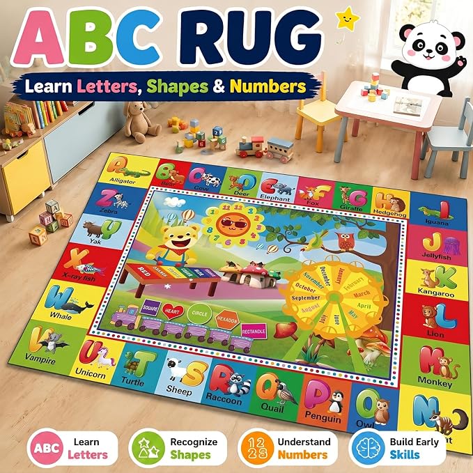 ABC Kids Play Rug, Non-Slip Classroom Carpet, 78.7" x 59" | Colorful ABC pattern - Image 4