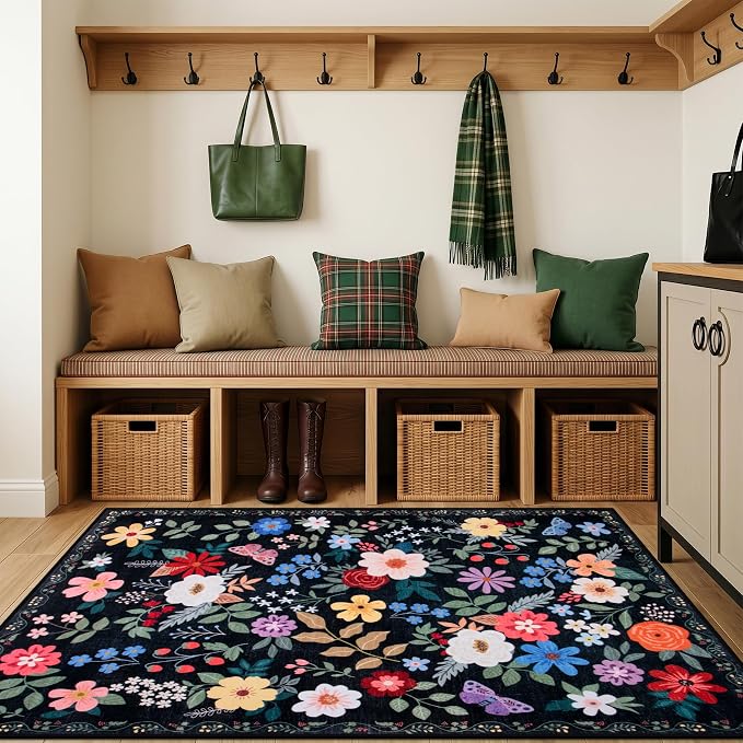 Area Rug Living Room Rugs: Floral 3x5 Washable Rug Vintage Soft Boho Non-Slip - Image 5