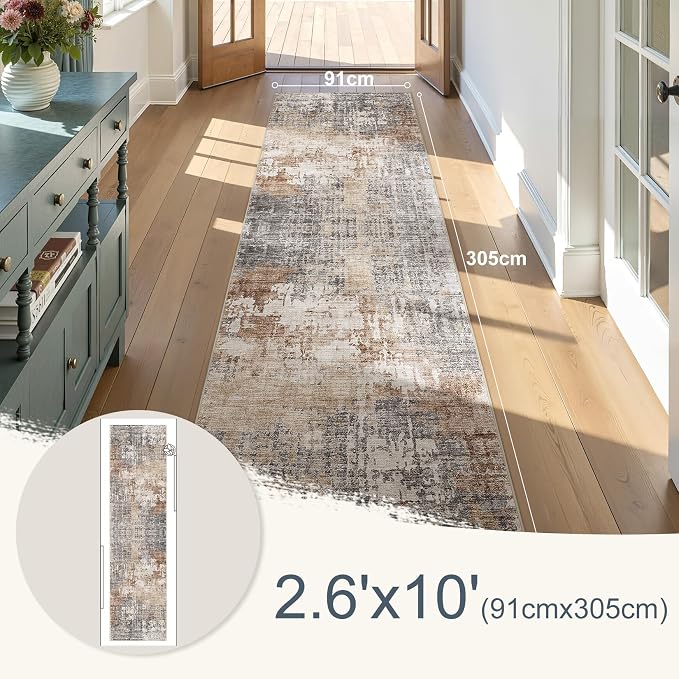 DMOYEST Washable Runner Rug for Hallway: 2.6x10 Neutral Modern Abstract Low - Image 3