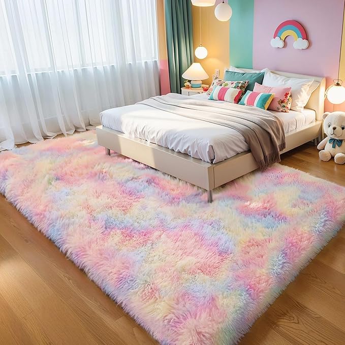 KICHOWUA Thick Area Rug 5x7 Rainbow Fluffy Shag - Image 6