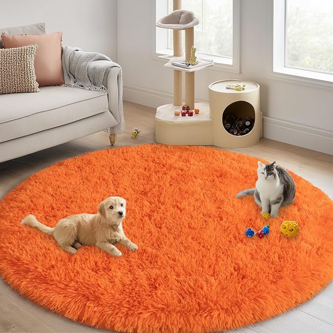 Round Orange Rug for Bedroom, 5 ft Circle Area Rugs for Living Room, Soft - Image 4