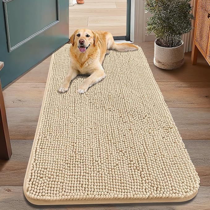 Smiry Dog Door Mat for Muddy Paws 48x30, Absorbent Dirt Trapper, Non-Slip by Smiry