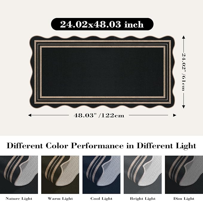 Scalloped Easy Jute Black Rug, 2x4 Front Door Washable Door Mat Non Slip Small - Image 2