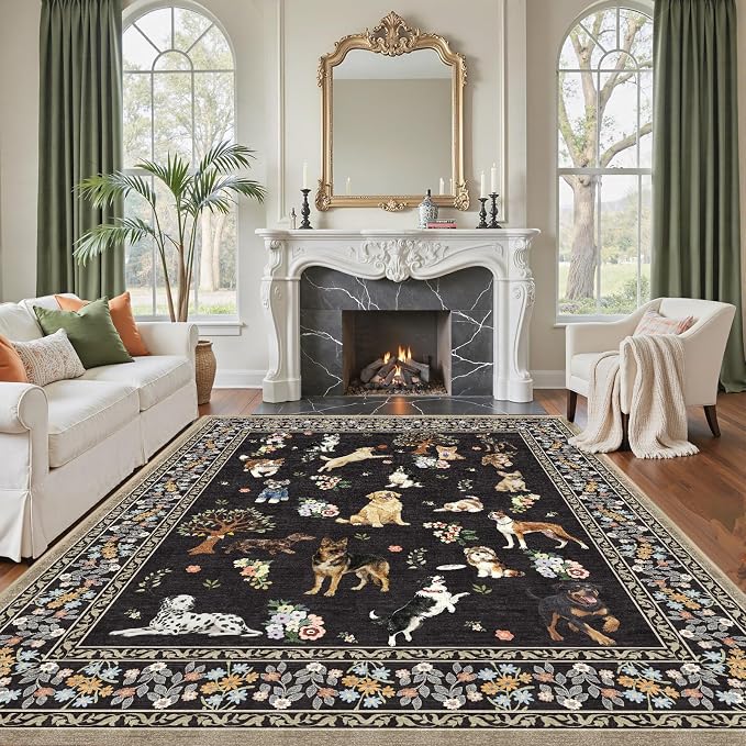 Washable Area Rug 8x10 Black, Large Soft Dog Rugs - Image 3
