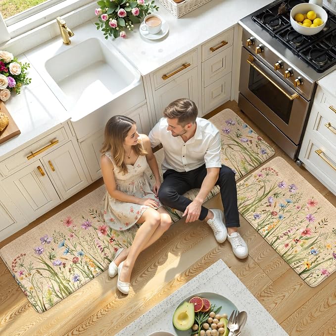 KIMODE Kitchen Anti Fatigue Mats, Farmhouse Flower Kitchen Rugs Sets of 2 - Image 8