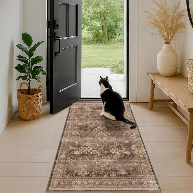 Brown Boho Washable 3x6 Entryway Runner Rug, Indoor Hallway Kitchen Floor Rug - Image 6