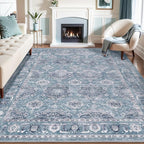 SERISSA Boho 8x10 Area Rugs Blue Grey, Washable Vintage Floral Large Living by SERISSAHomeDecorCollection