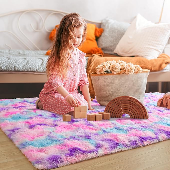 Tepook Soft Rainbow Rug 8x10 for Girls Room, Cute Fluffy Girls Bedroom Area Rug - Image 5