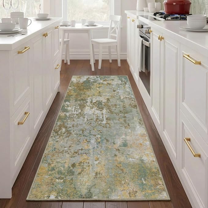 Green Rug Runners for Hallways Kitchen 2.6x8 Non Slip Washable Entryway Runner by Acapet