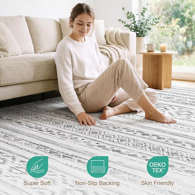 cotiled 9x12 Area Rugs Living Room Rug: Washable Boho Rugs - Image 4