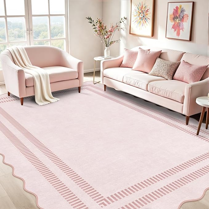 Pink Rugs for Bedroom Girls, 6x9 Washable Non Slip Area Rugs for Living Room by LORWER
