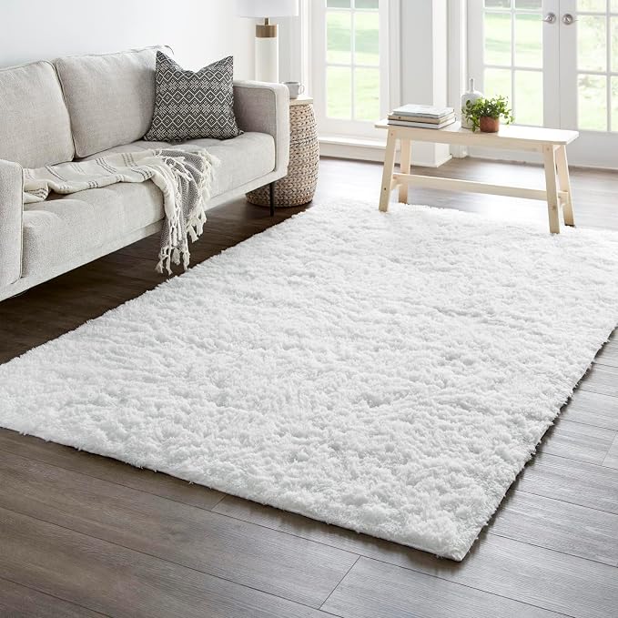 Ophanie 5x8 White Rugs for Living Room, Fluffy Fuzzy Plush Soft Carpets - Image 5