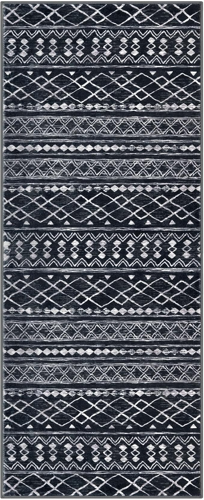KUTA Moroccan Washable Hallway Runner Rug, 2x6 Non-Slip Vintage Black Boho Rugs - Image 8